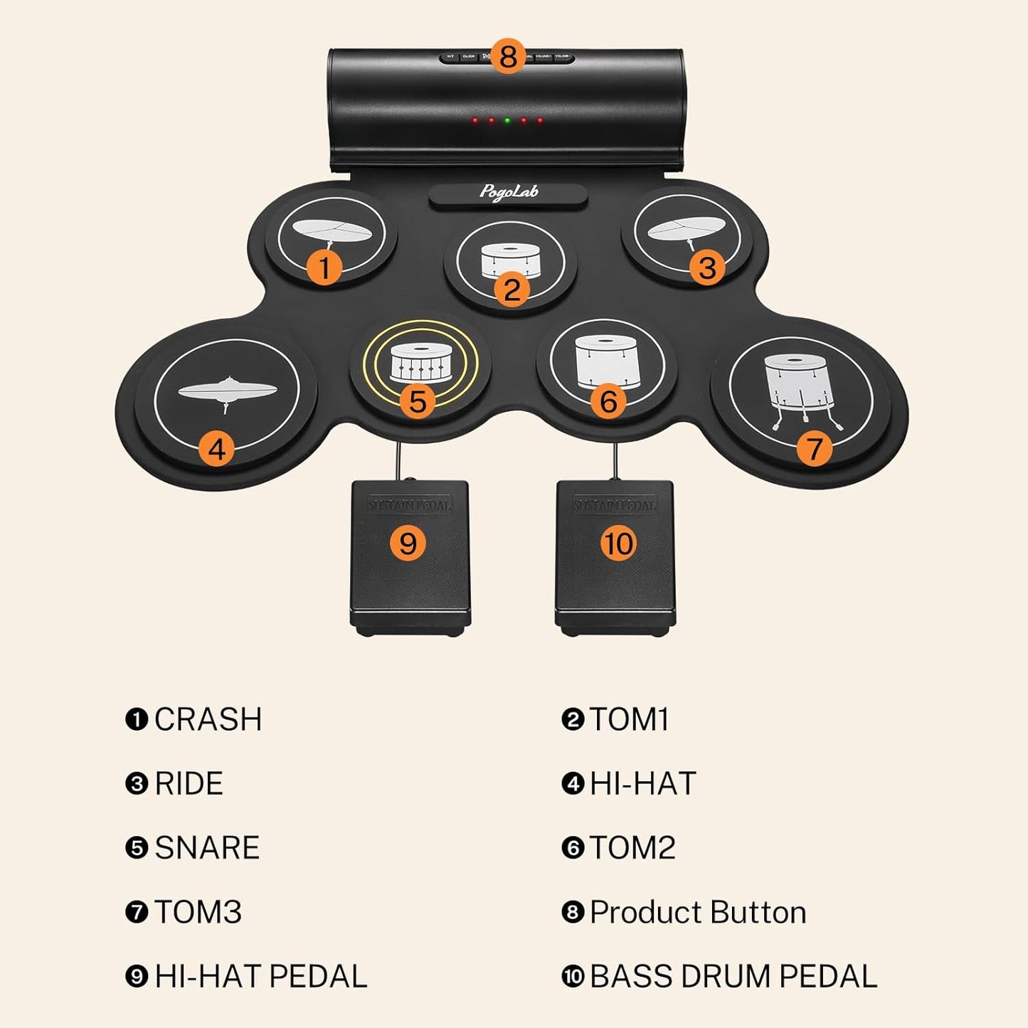 Beginner Portable Foldable Digital Electronic Drum Kit