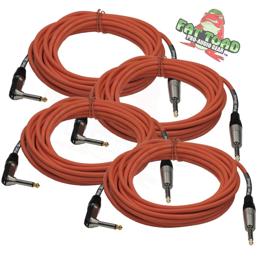Guitar Cords (4 Pack) Right Angle Instrument Cable by FAT TOAD - 20FT 1/4 Inch Straight-End Wires for Electric Guitar, Bass, Keyboards & Music Studio