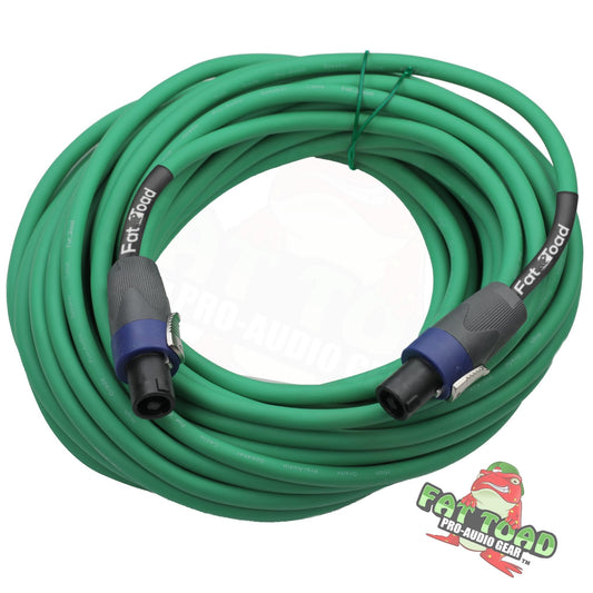 Speakon to Speakon Cable by FAT TOAD - 50ft Professional 12GA Pro Audio Green Speaker PA Cord w/ Twist Lock Connector - 12 AWG Wire for Music Studio