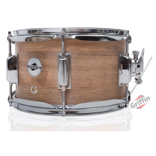 Popcorn Soprano Snare Drum by GRIFFIN - Acoustic Firecracker 10"x6" Poplar Wood Shell with Oakwood PVC - Mini Concert Marching Percussion Instrument