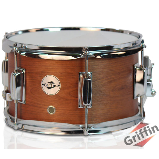 Popcorn Snare Drum by GRIFFIN - Soprano Firecracker 10" x 6" Poplar Wood Shell with Hickory PVC - Concert Percussion Musical Instrument Drummers Key