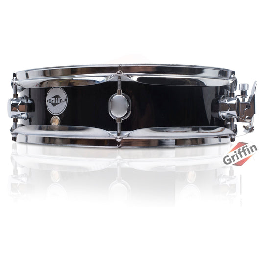 Piccolo Snare Drum 13" x 3.5" by GRIFFIN - 100% Poplar Wood Shell with Black PVC & White Coated Drum Head - Drummers Acoustic Marching Kit Percussion