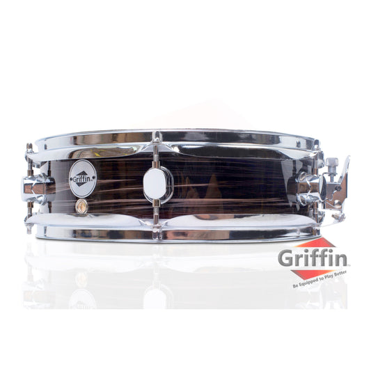 Piccolo Snare Drum 13" x 3.5" by GRIFFIN - 100% Poplar Wood Shell with Zebra Wood Finish & Coated Drum Head - Marching Drummers Percussion