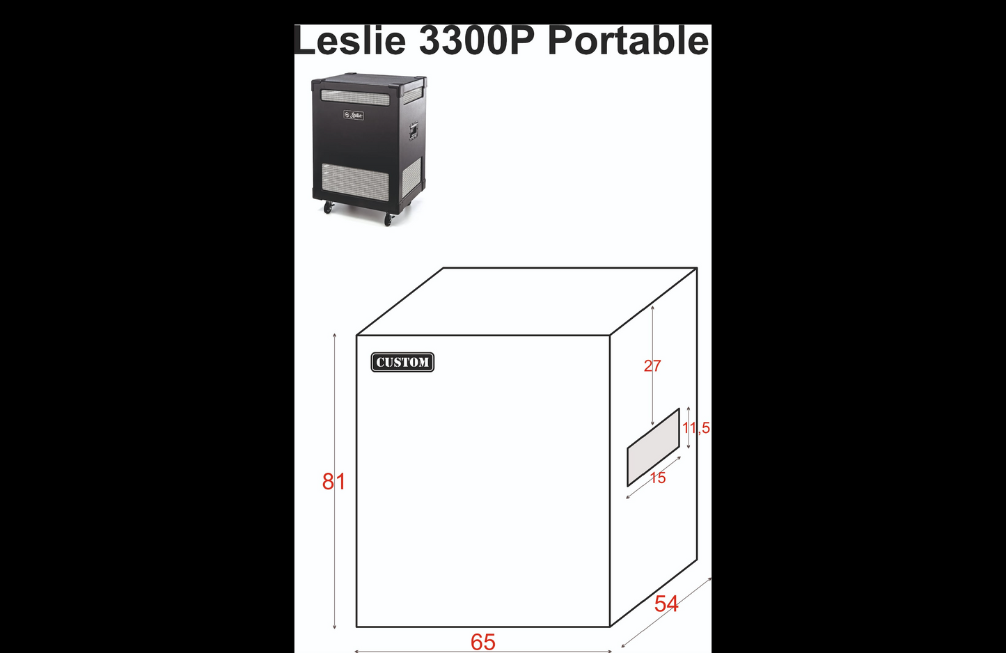 Custom padded cover for LESLIE 3300P Portable (with two-side handles)