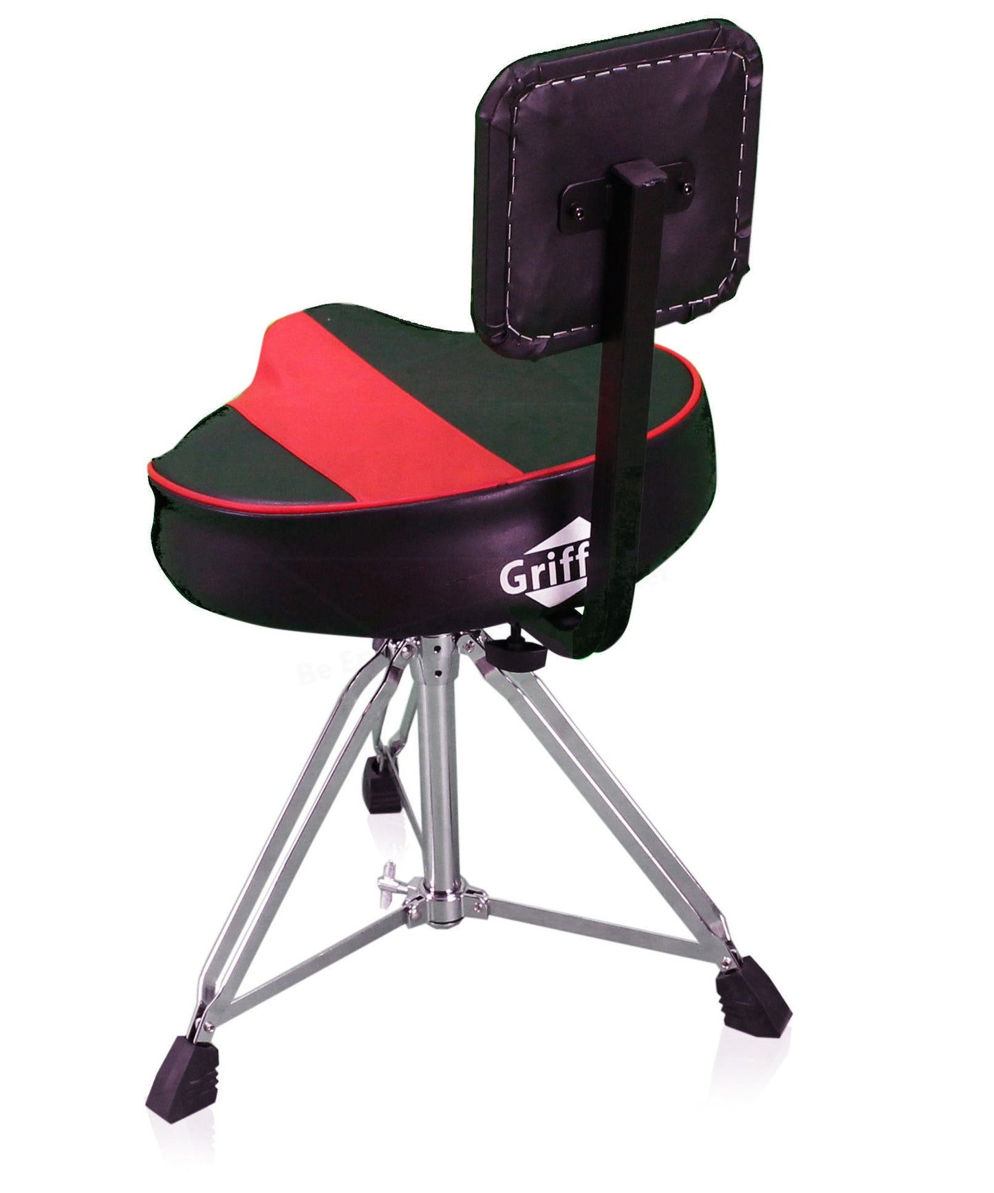 Saddle Drum Throne with Backrest Support by GRIFFIN - Padded Leather Drummer Motorcycle Biker Style