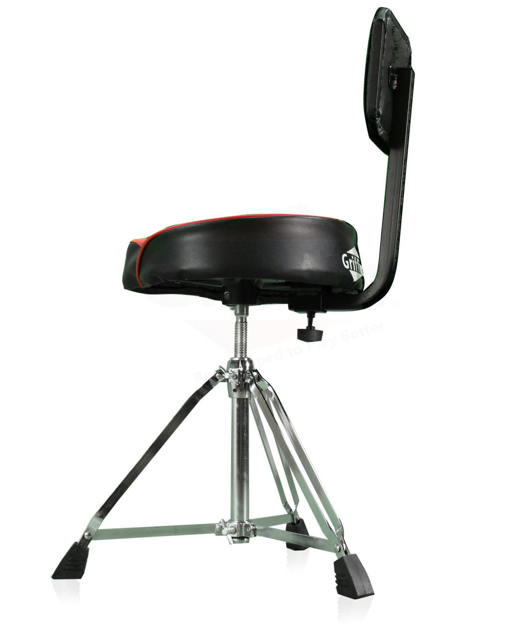 Saddle Drum Throne with Backrest Support by GRIFFIN - Padded Leather Drummer Motorcycle Biker Style