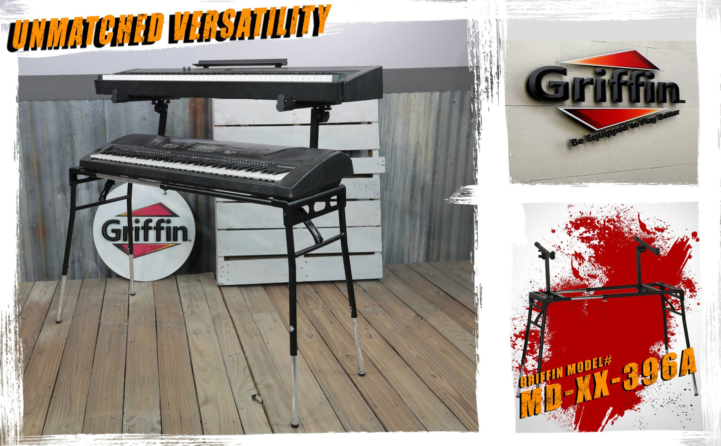 GRIFFIN 2-Tier DJ Coffin Workstation Stand - Double Table Top Keyboard & Laptop Holder - Duel Level Digital Piano Rack Mount Platform for Studio Mixer