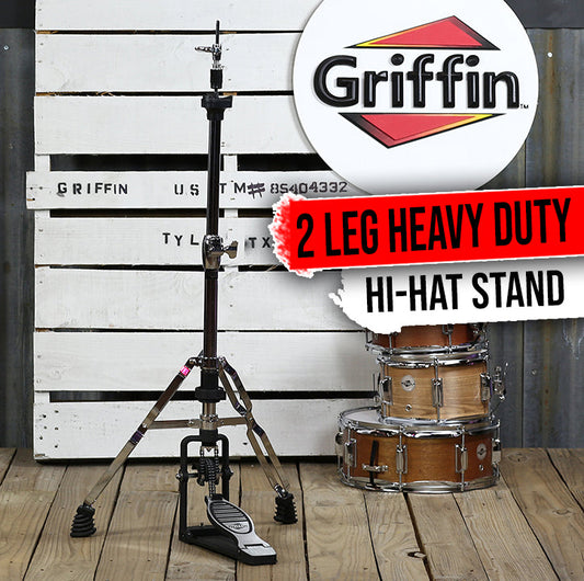 Premium 2 Leg Hi-Hat Stand by GRIFFIN - Heavy Duty Folding Hihat Cymbal Foot Pedal with Drum Key