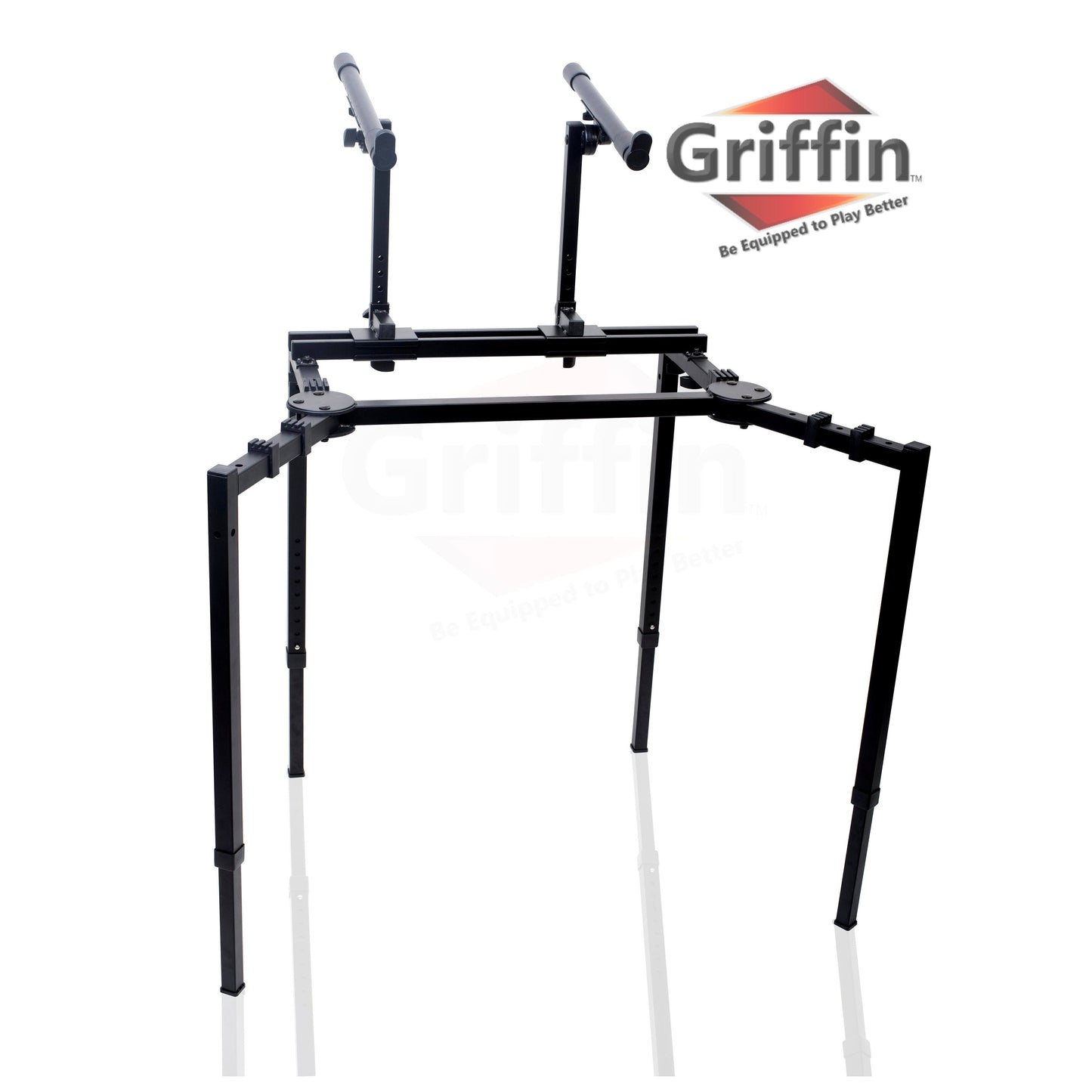 Double Piano Keyboard & Laptop Stand by GRIFFIN - 2 Tier/Dual Portable Studio Mixer Rack for Turntables, DJ Coffins, Speakers, Digital Music Gear