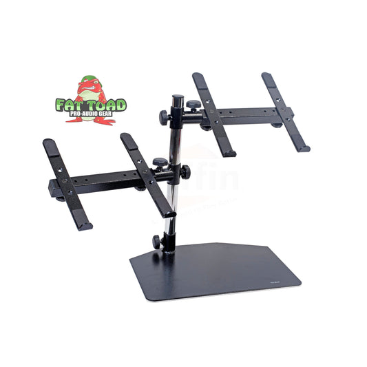 Double DJ Laptop Stand by FAT TOAD - 2 Tier PC Table Holder - Portable Computer Clamp Equipment Rack with Duel Mounts for Studio Mixers, Controllers