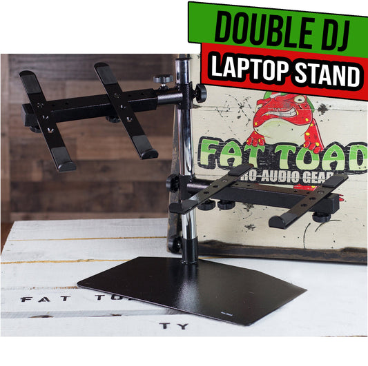 Double DJ Laptop Stand by FAT TOAD - 2 Tier PC Table Holder - Portable Computer Clamp Equipment Rack