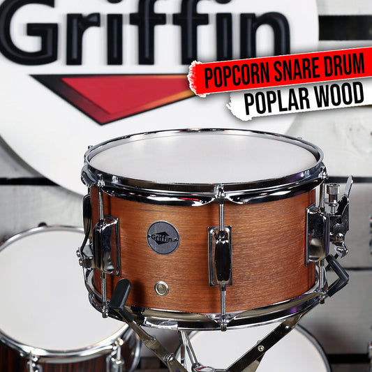 Popcorn Snare Drum by GRIFFIN - Soprano Firecracker 10" x 6" Poplar Wood Shell with Hickory PVC
