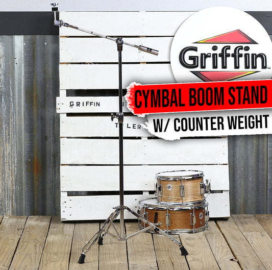 GRIFFIN Cymbal Boom Stand - Double Braced Drum Percussion Gear Hardware Set - Adjustable Height