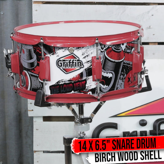 Snare Drum by GRIFFIN - Birch Wood Shell 14"x6.5" with Custom Graphic Wrap (Limited Edition)