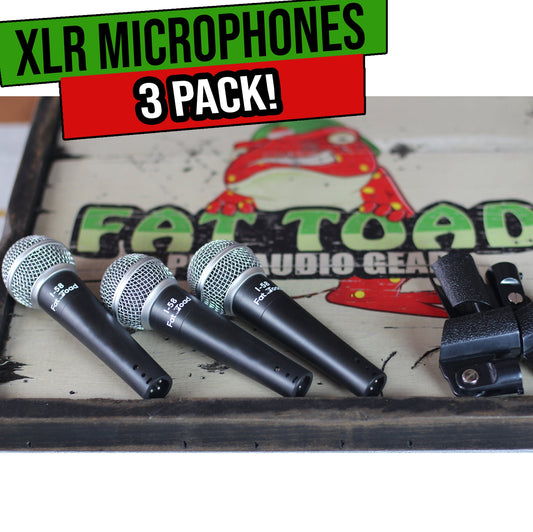 Vocal Handheld Microphones & Clips (3 Pack) by FAT TOAD - Cardioid Dynamic, Wired Instrument Mic