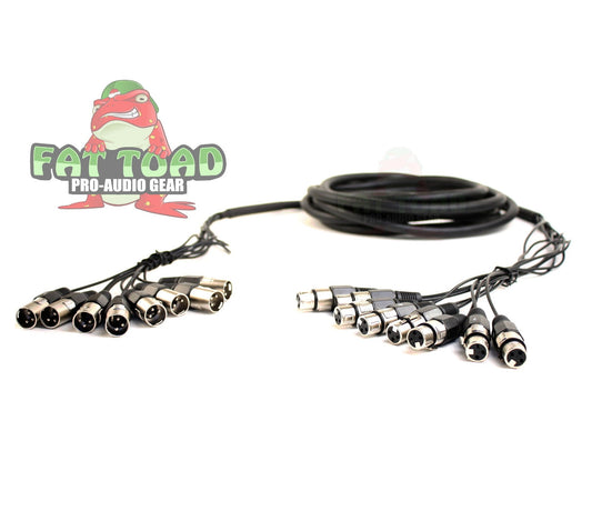 XLR Snake Cable Patch (10ft X 8 Channels) by FAT TOAD - Studio Stage, Live Sound Recording Multicore Cords - Pro Audio Shielded Balanced Wires