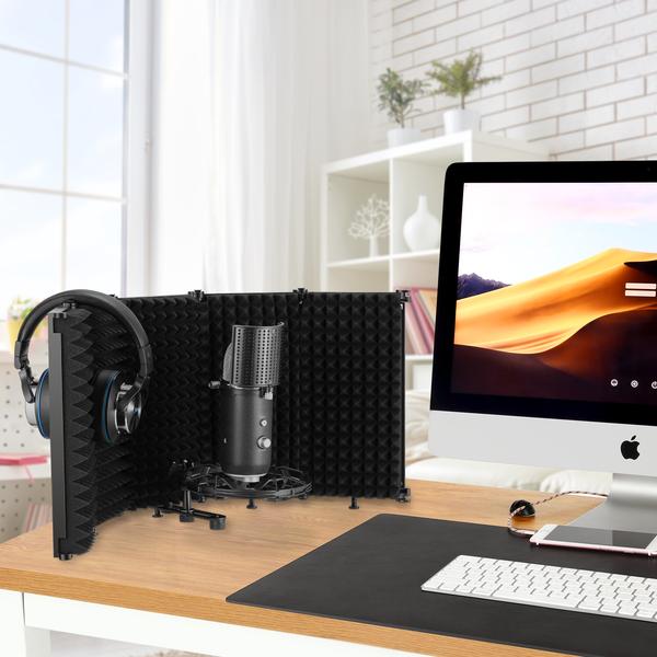 Tabletop Compact Microphone Isolation Shield, Foldable 3/8" and 5/8" Threaded Mount