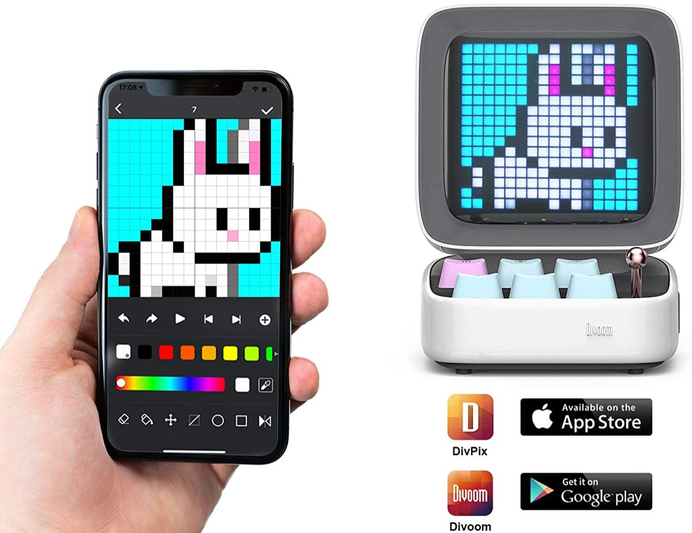 (20% OFF - BLACK FRIDAY) Divoom Ditoo Smart Retro Pixel-Art Bluetooth Portable Speaker/Alarm Clock (White)