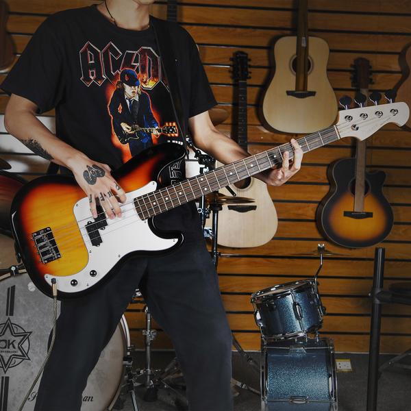 Full Size 4 String Professional Electric Bass Guitar Black with bag, guitar strap, and Guitar Cable