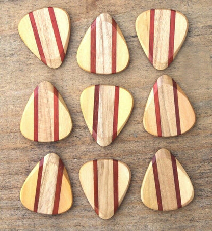 Maple, Padauk, & Teak Wood Guitar Or Bass Pick - 3.0 mm Ultra Heavy Gauge - 351 Wedge Shape - Natural Finish Handmade Specialty Exotic Plectrum