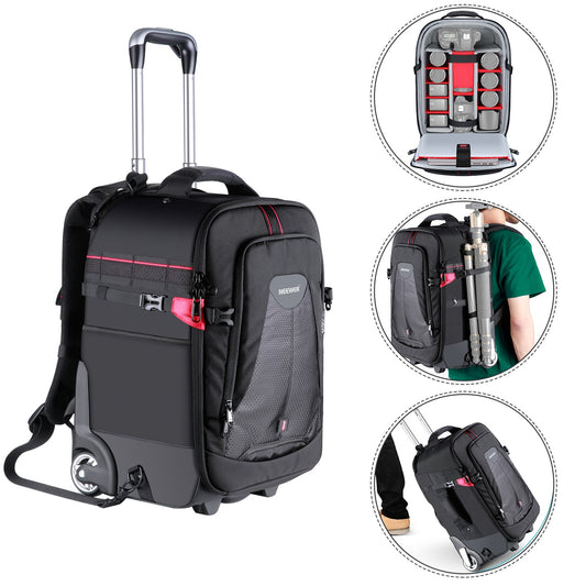 Custom dual-padded Travel Camera Gear Case -  19.7"x13"x9.84" 2-in-1 Trolley Backpack Soft Carrying