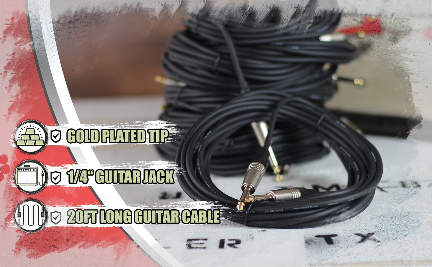 Guitar Cables (8 Pack) Instrument Cord by FAT TOAD - 24GA Patch Conductor for Electric or Acoustic Guitar, Bass, Pedals, Keyboards, Speakers, Amp