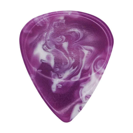 Purple With White Swirls Resin Guitar Or Bass Pick - 3.0 mm Ultra Heavy Gauge - 351 Groove Shape - Polished Finish Hand Poured And Handmade Specialty Exotic Plectrum