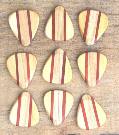 Maple, Padauk, & Teak Wood Guitar Or Bass Pick - 3.0 mm Ultra Heavy Gauge - 351 Wedge Shape - Natural Finish Handmade Specialty Exotic Plectrum