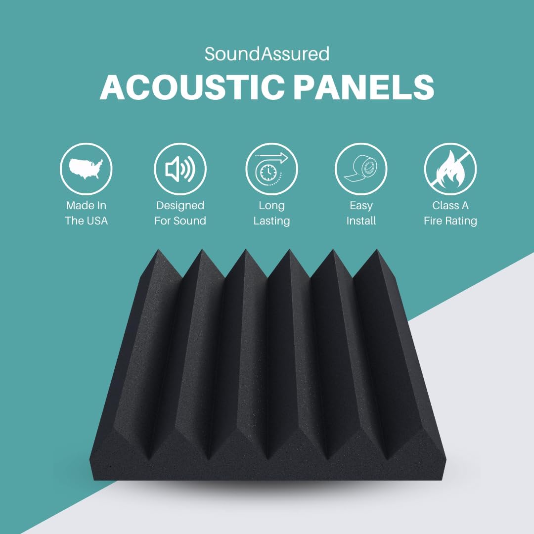 Easy Mount Acoustic Foam Kit - 12x12x2" Acoustic Foam Panels With Adhesive - Wedge Style - 4 Pack