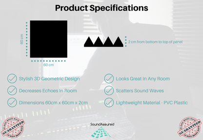 12 Pack - PVC Geometric 3D Wall Panel For Sound Diffusion - Modern 3D Design For Walls And Ceilings