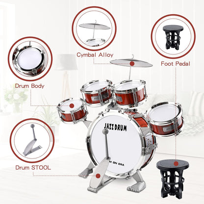 9 Pcs Full Kids Drum Set For Toddlers with Stool