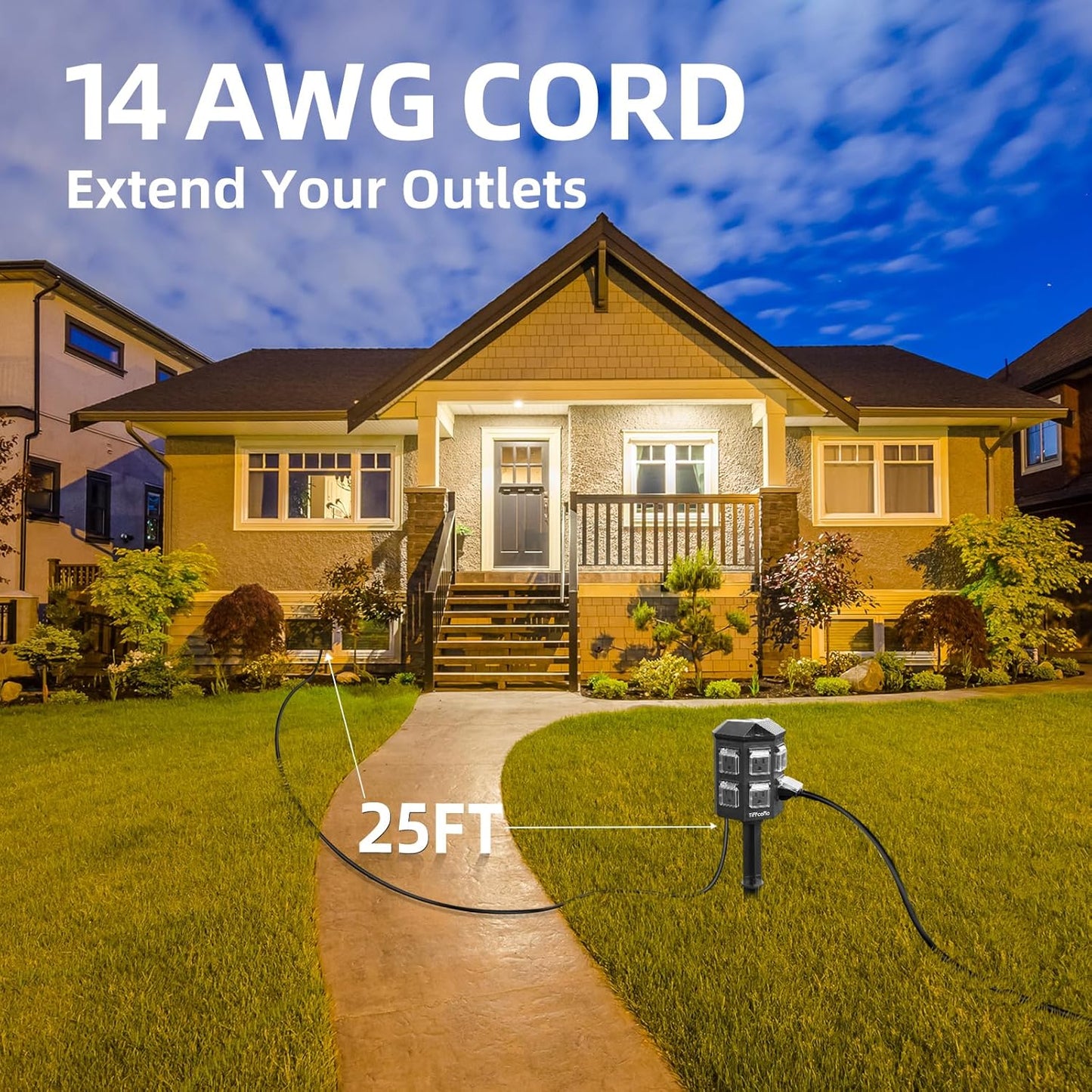 Outdoor Power Stake with Timer, 25FT Extension Cord Waterproof with Remote Control 4 AWG, 15A/1875W