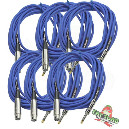 XLR Female to 1/4" Male Jack Microphone Cables (6 Pack) by FAT TOAD- 20ft Professional Pro Audio Mic