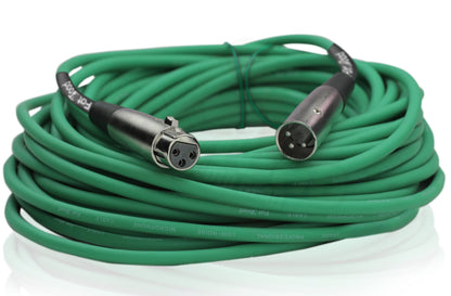 XLR Microphone Cables (2 Pack) by FAT TOAD - 50ft Pro Audio Green Mic Cord Patch Extension & Male to Female Lo-Z Connector - 24 AWG Shielded Wire