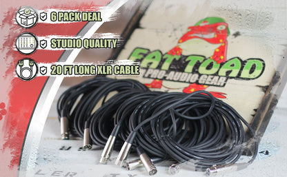 XLR Microphone Cables (6 Pack) by FAT TOAD - 20ft Pro Audio Mic Cord Patch Extension & Lo-Z