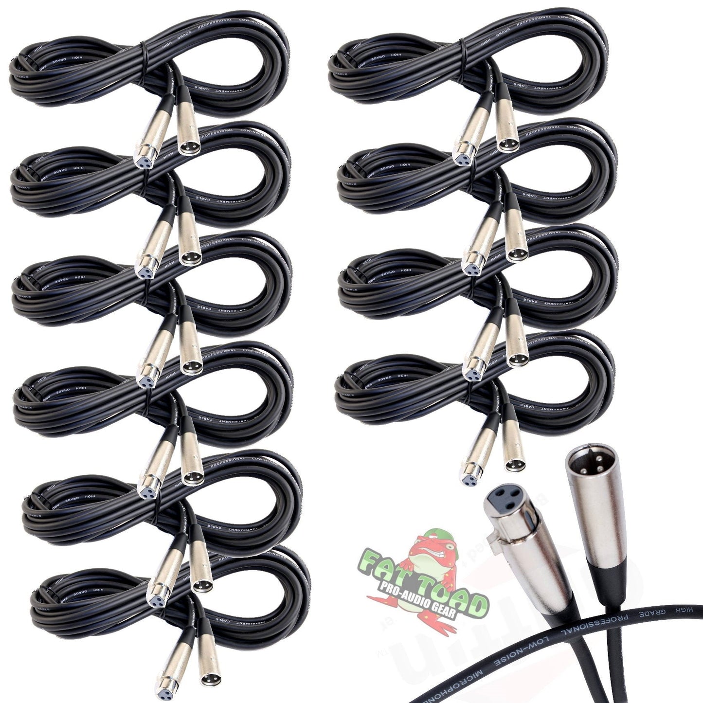 Microphone Cables by FAT TOAD (10 Pack) 20ft Professional Pro Audio XLR Mic Cord Patch Wires