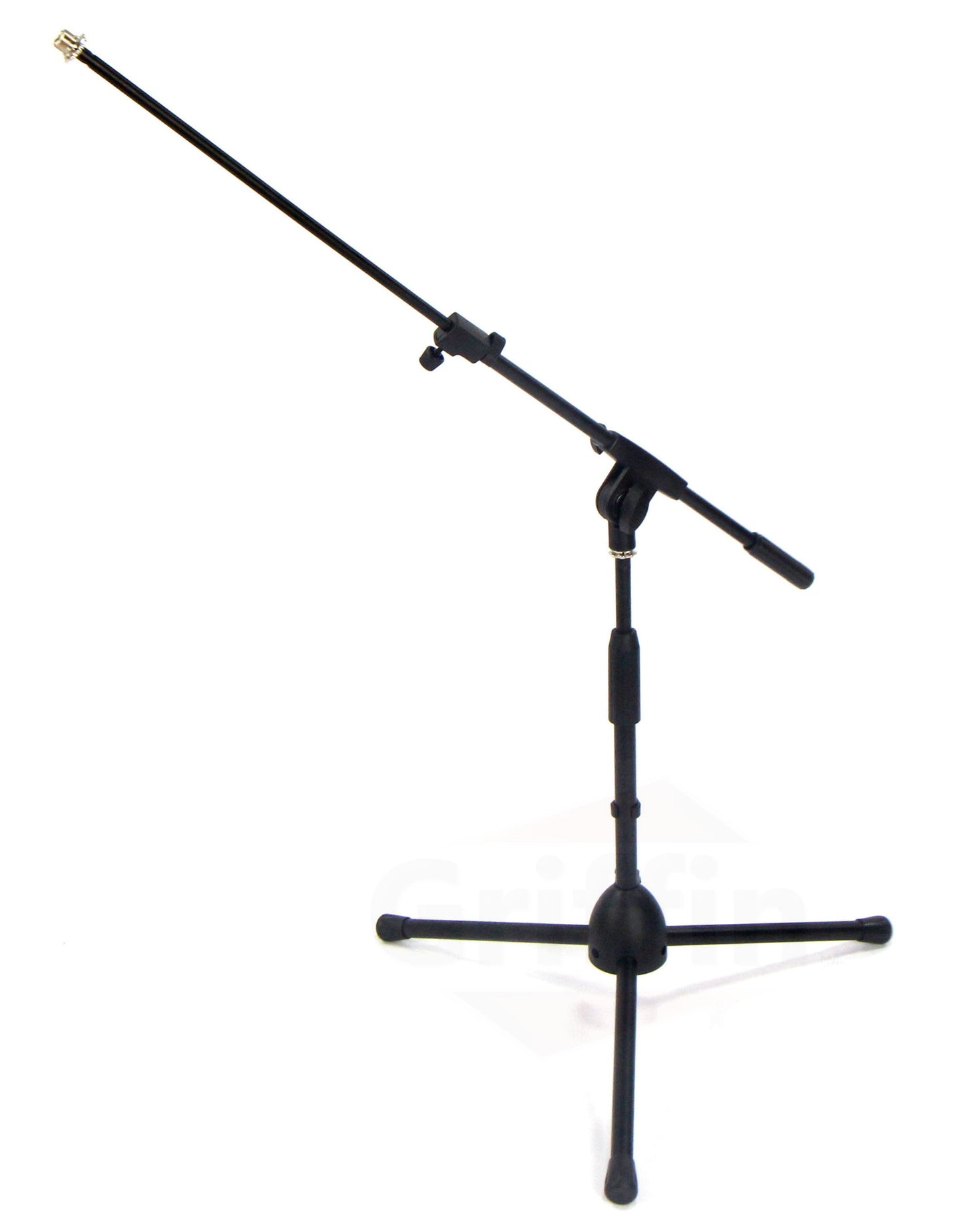 Short Microphone Stand with Boom Arm by GRIFFIN - Low Profile Tripod Mic Stand Mount for Kick Bass Drum, Studio Desktop Singing Recording, Guitar Amp