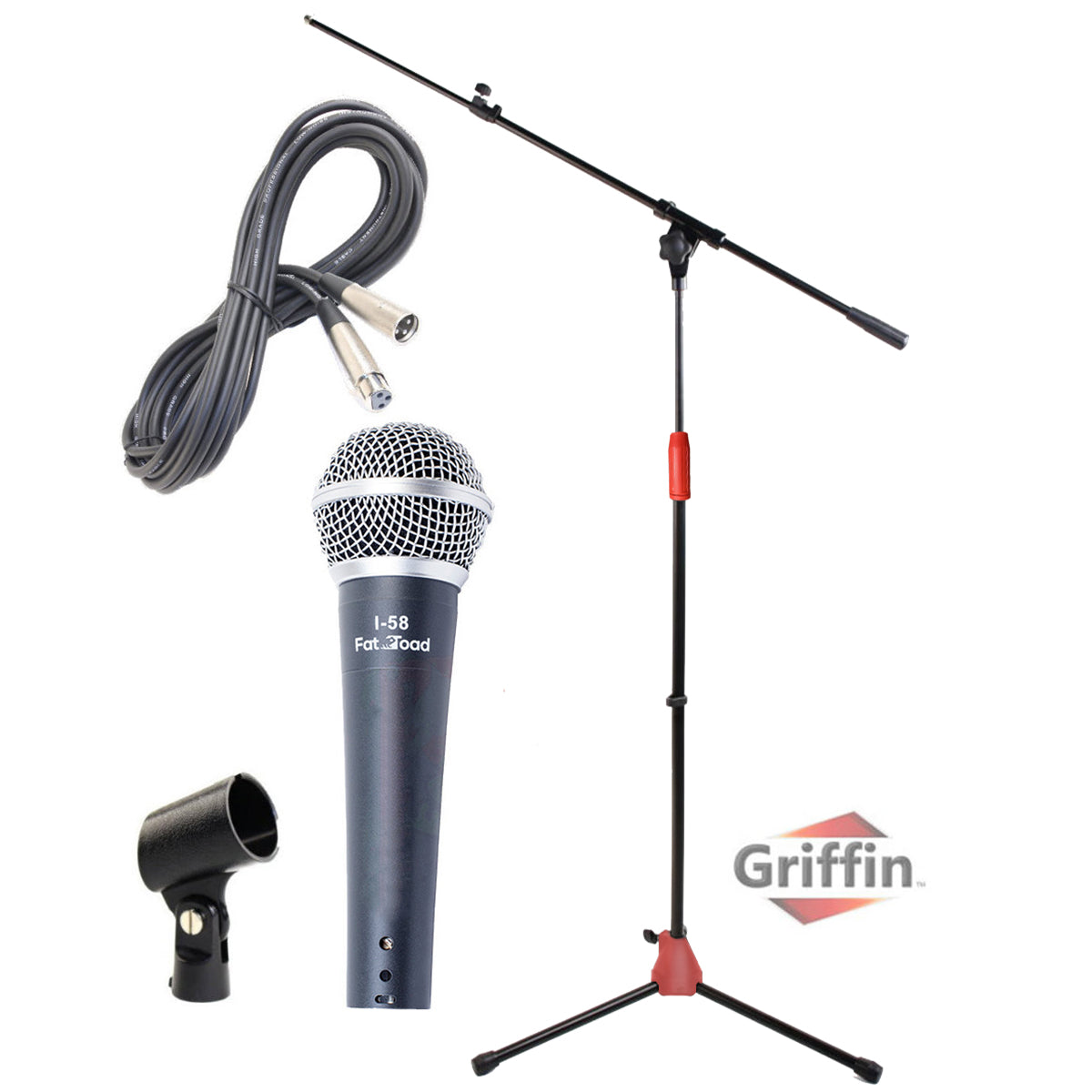 Microphone Stand Studio Package by GRIFFIN - Telescoping Boom Arm Mount & Tripod Holder - Singing Handheld Vocal Microphone, 20FT XLR Mic Cable