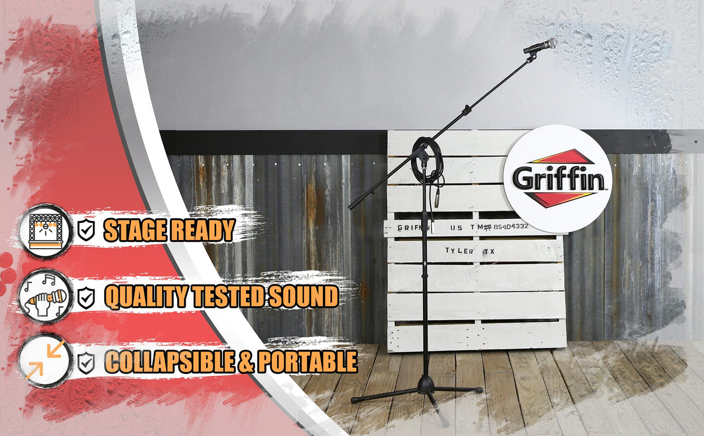 Microphone Stand Studio Package by GRIFFIN - Telescoping Boom Arm Mount & Tripod Holder - Singing Handheld Vocal Microphone, 20FT XLR Mic Cable