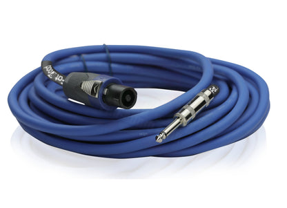 Speakon to 1/4" Male Cables (2 Pack) by FAT TOAD - 25 ft Professional Pro Audio Blue DJ Speaker PA Cord with Twist Lock Connector - 12 AWG Wire