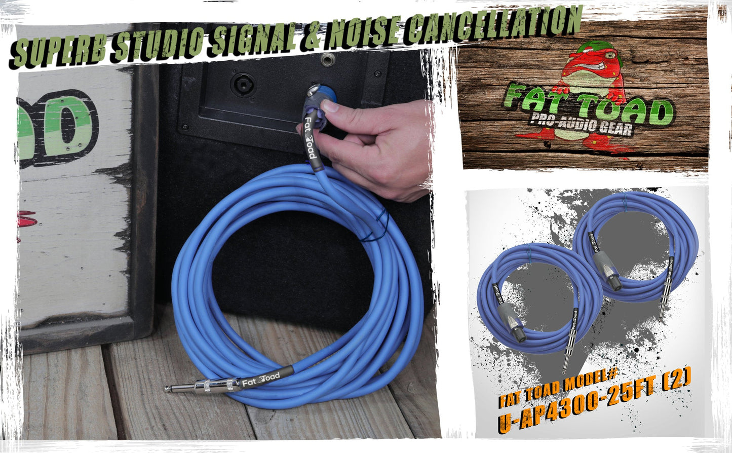 Speakon to 1/4" Male Cables (2 Pack) by FAT TOAD - 25 ft Professional Pro Audio Blue DJ Speaker PA Cord with Twist Lock Connector - 12 AWG Wire