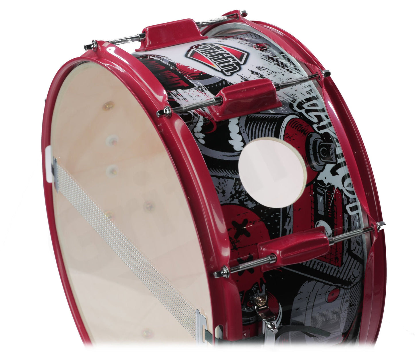 GRIFFIN Snare Drum Birch Wood Shell 14 X 6.5 Inch - Oversize 2.5" Large Vents & Custom Graphic Wrap