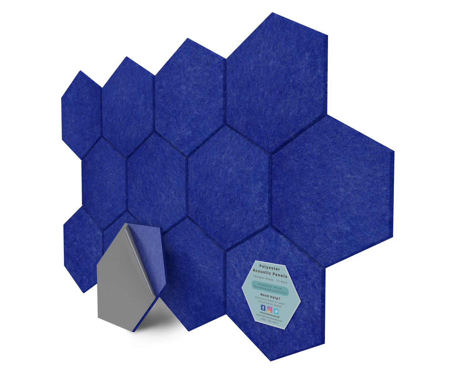 Hexagon Polyester Acoustic Panels - 12 Pack | Eco-Friendly Sound Absorption | Easy Peel & Stick Installation