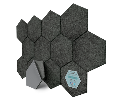 Hexagon Polyester Acoustic Panels - 12 Pack | Eco-Friendly Sound Absorption | Easy Peel & Stick Installation