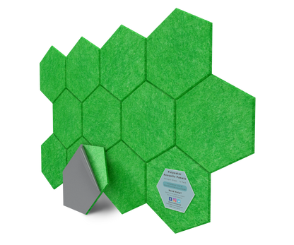 Hexagon Polyester Acoustic Panels - 12 Pack | Eco-Friendly Sound Absorption | Easy Peel & Stick Installation
