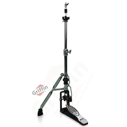 Premium 2 Leg Hi-Hat Stand by GRIFFIN - Heavy Duty Folding Hihat Cymbal Foot Pedal with Drum Key