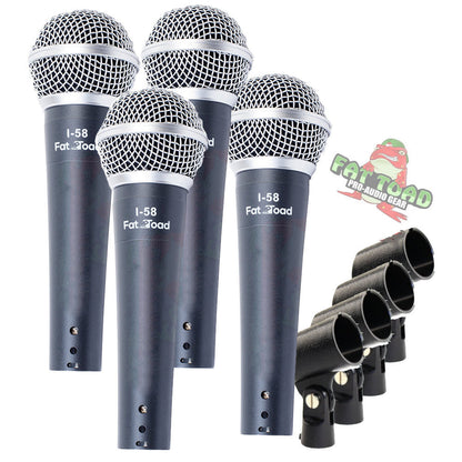 Cardioid Microphones with Clips (4 Pack) by FAT TOAD - Vocal Handheld, Wired Unidirectional Mic