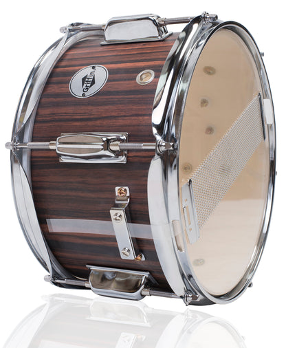 GRIFFIN Firecracker Snare Drum - Acoustic Popcorn 10" x 6" Poplar Mini Wood Shell & Black Hickory PVC - Concert Marching Percussion Musical Instrument