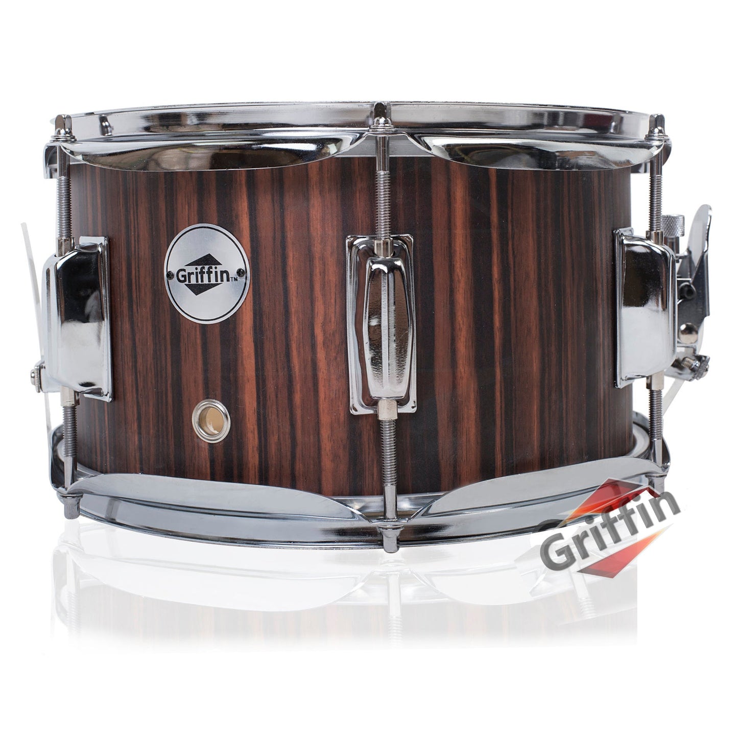 GRIFFIN Firecracker Snare Drum - Acoustic Popcorn 10" x 6" Poplar Mini Wood Shell & Black Hickory