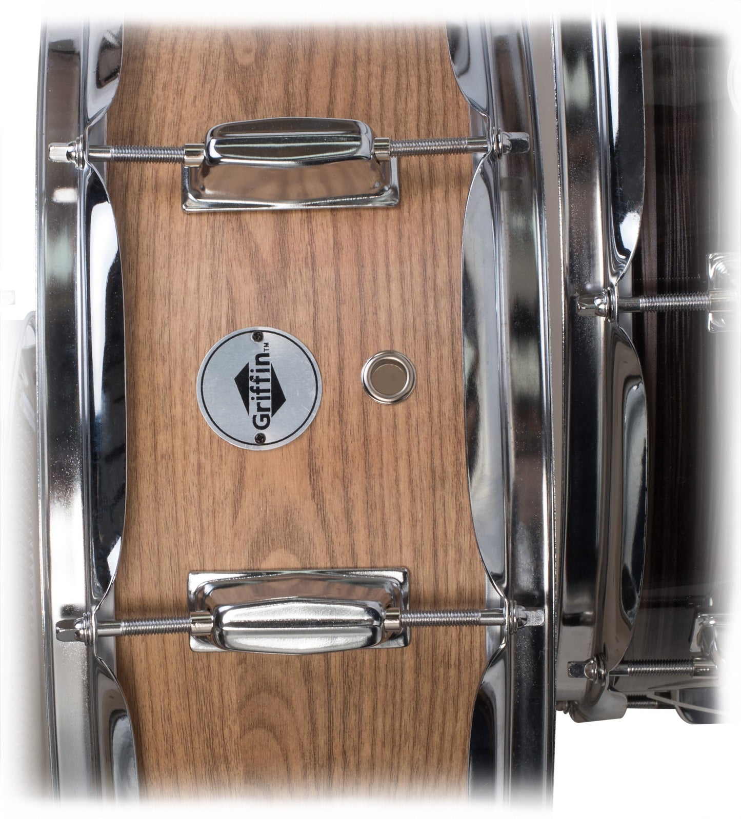 Oak Wood Snare Drum by GRIFFIN - PVC on Poplar Wood Shell 14" x 5.5" - Percussion Musical Instrument with Drummers Key for Students & Professionals